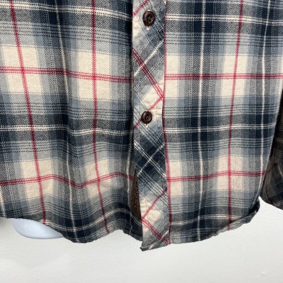 Flyshacker Button Up Shirt Men Medium Chamois Sand Black Plaid Long Sleeve - Picture 8 of 14